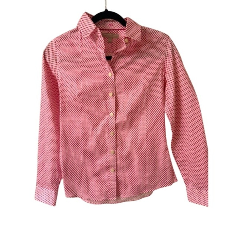 Banana Republic Pink White Blouse Geometric Print Button Up Size 4 - Picture 7 of 7